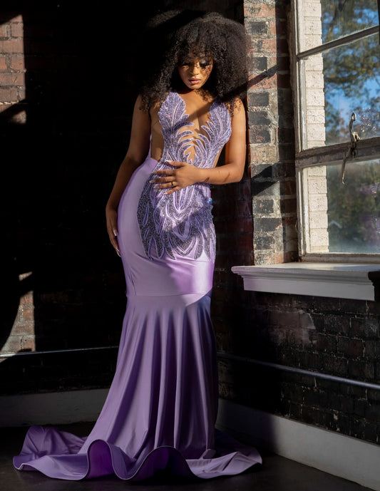 Lavender Dream Beaded Appliqué Gown